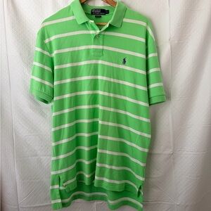 Polo by Ralph Lauren Men's Lime Green and White Striped Polo
